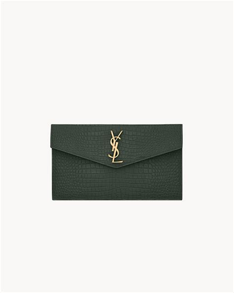 ysl uptown pouch in crocodile-embossed shiny leather|st laurent crocodile leather pouch.